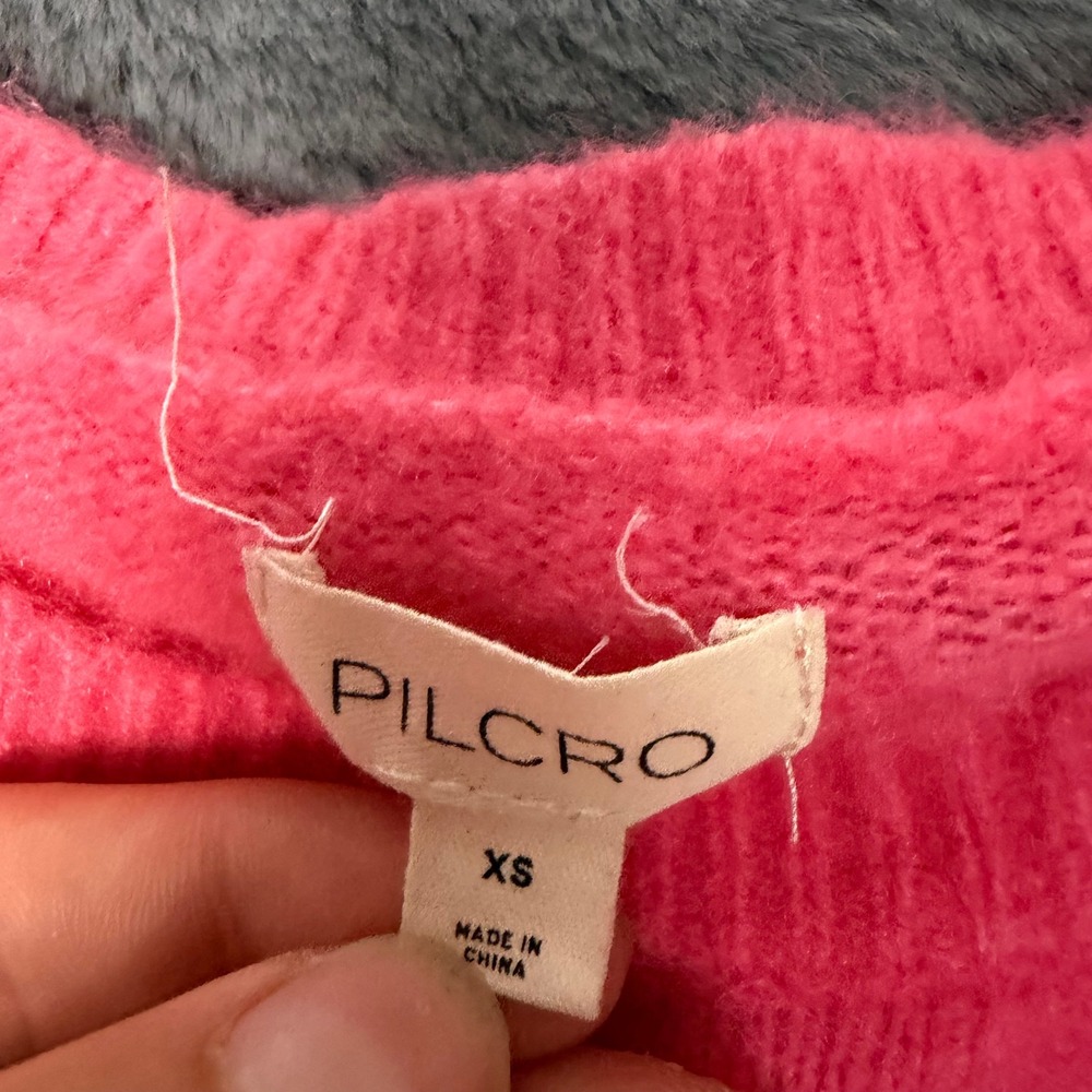 Pilcro Sweater Womens XS Pink Wool Yak Blend Cropped Boxy Crew Neck Neon 4746 - Picture 4 of 7